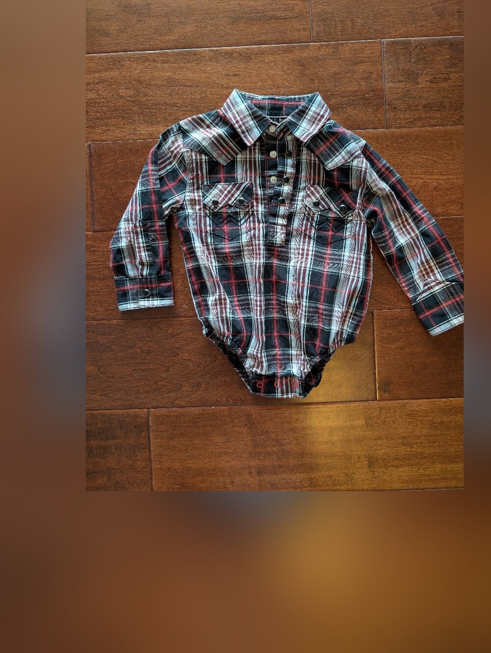 🍼4/$20 Wrangler Red Black White Plaid Long Sleeve One-Piece Bodysuit